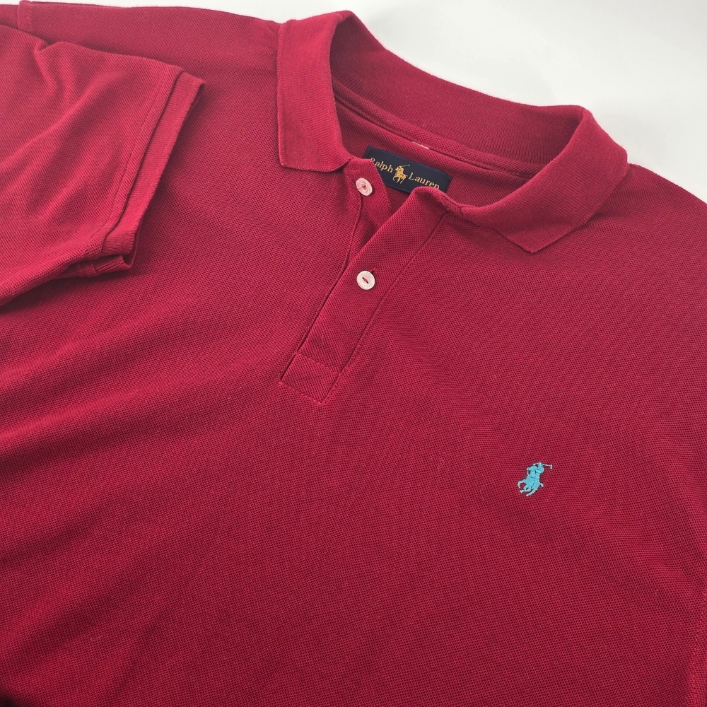 Ralph Lauren Polo Shirt Mens XL Burgundy Short Sleeve Pique Cotton Blue Pony